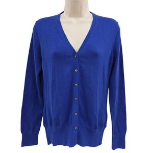 Brooks Brothers Sweater Women M Blue V Neck Supima Cotton Cardigan Knit Academia